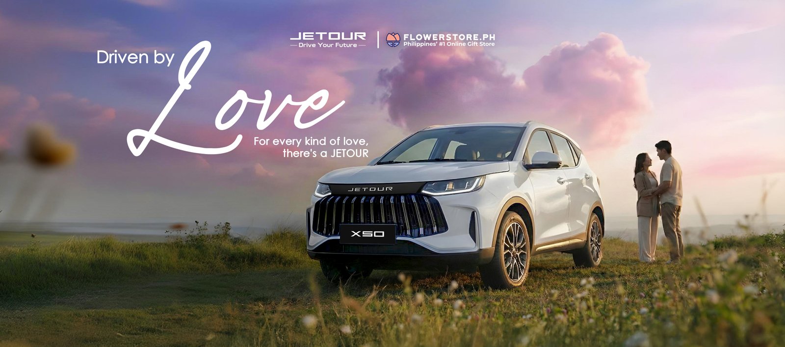 JETOUR vehicle lineup displayed on a city backdrop with New Year New Journey campaign headline, showcasing modern SUVs and hybrid models